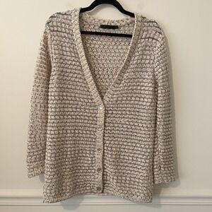 Raffi‎ Open Knit Button Front Cardigan Pink Blue Size M Cottagecore Grandma Boho